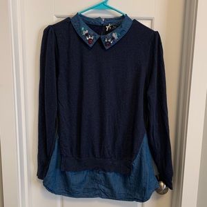 Jewel Collar Sweater Shirt